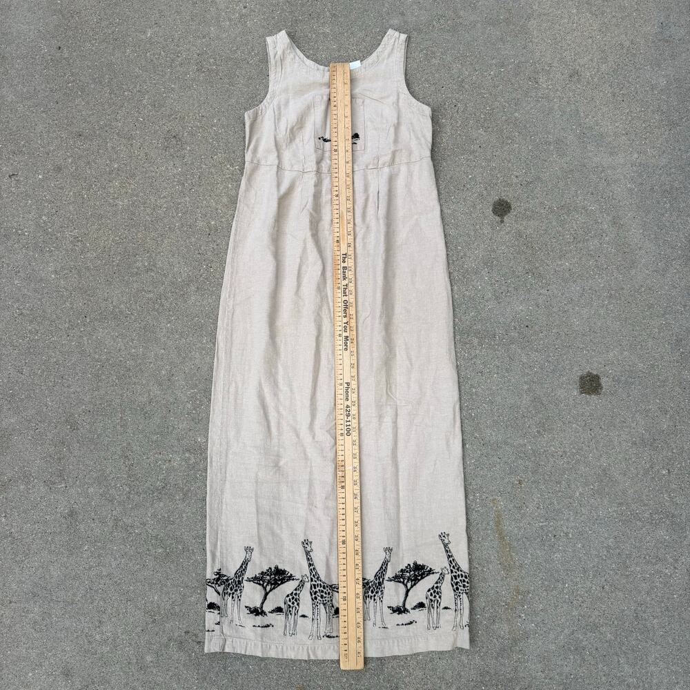 Vintage 90s Jaclyn Smith Giraffe Safari Africa Linen Blend Tank Dress Size SMALL - Picture 2 of 10